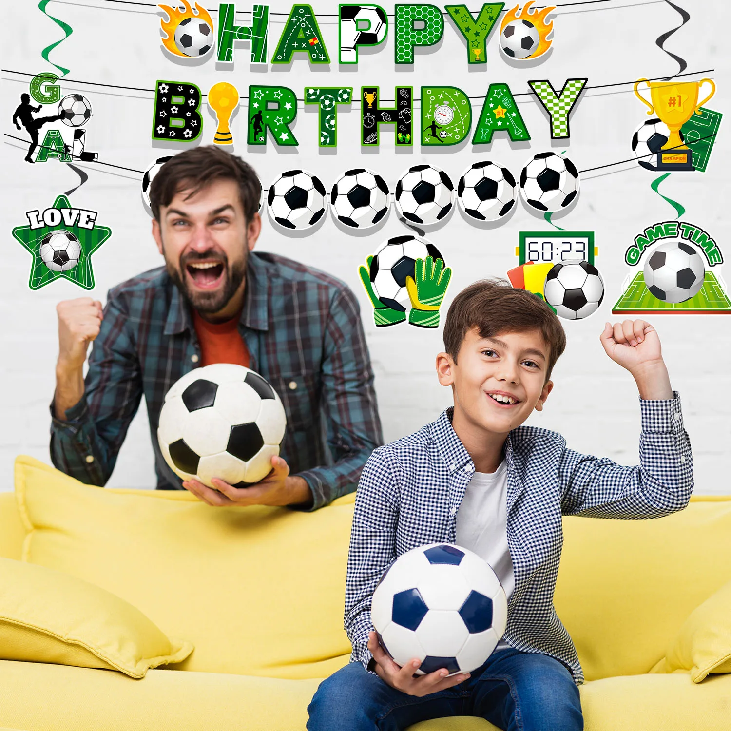 53 Pcs Football Birthday Party Decorations - Happy Birthday Banner, Hanging Swirls & Decorations