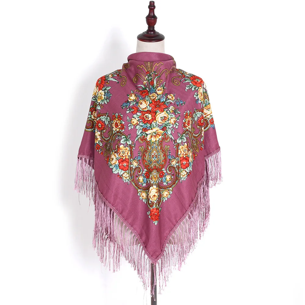 130*130cm Russischer Stil Blumendruck Quadratische Schals Traditioneller Umrissener Ukrainischer Schal Babushka Bandana Kopftücher – Detail 28