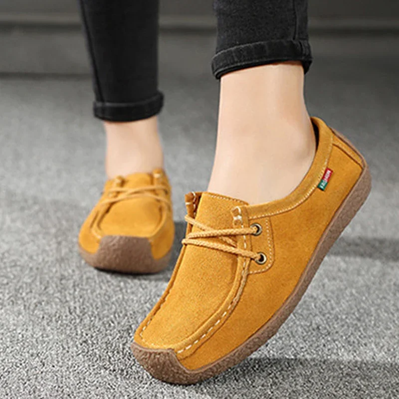 BEYARNE Brand Women Genuine Leather Flat Shoes Lace up Sneakers Autumn Oxford Shoes Female Loafers Casual Suede Flats Stitching women shoes