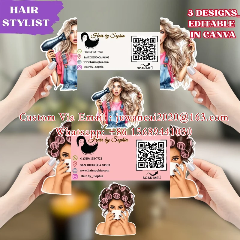독특한 접이식 인터랙티브 살롱 명함 DIY 다이컷 헤어 스타일리스트 QR 코드 카드 카메라 접이식 명함 디자인 인쇄