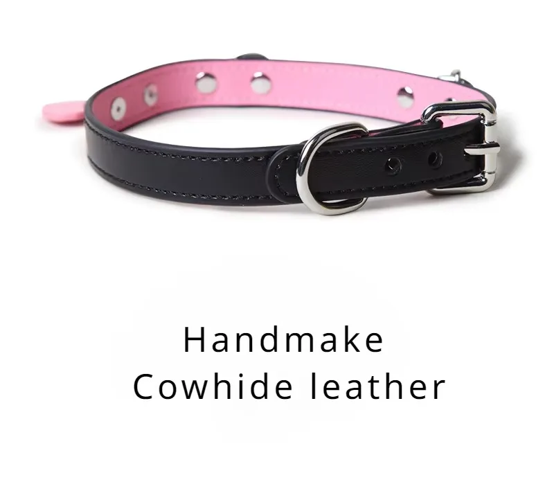 Bdsm Collar With Chain Genuine Leather Choker For Couples_voghion.com