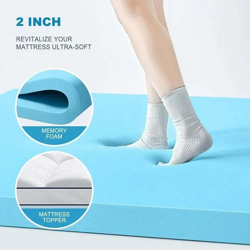 Dual Layer Memory Foam Mattress Topper, 2 Inch Gel Memory Foam and 2 Inch Cooling Pillow Top Mattress Pad Cover for Back Pain