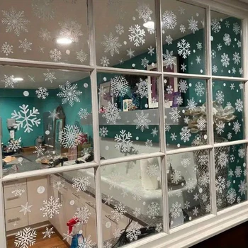 114 Pieces of White Snowflake Window Stickers Winter Holiday Celebration Decoration Glass Static Stickers Christmas New Year Decoration Stickers 1
