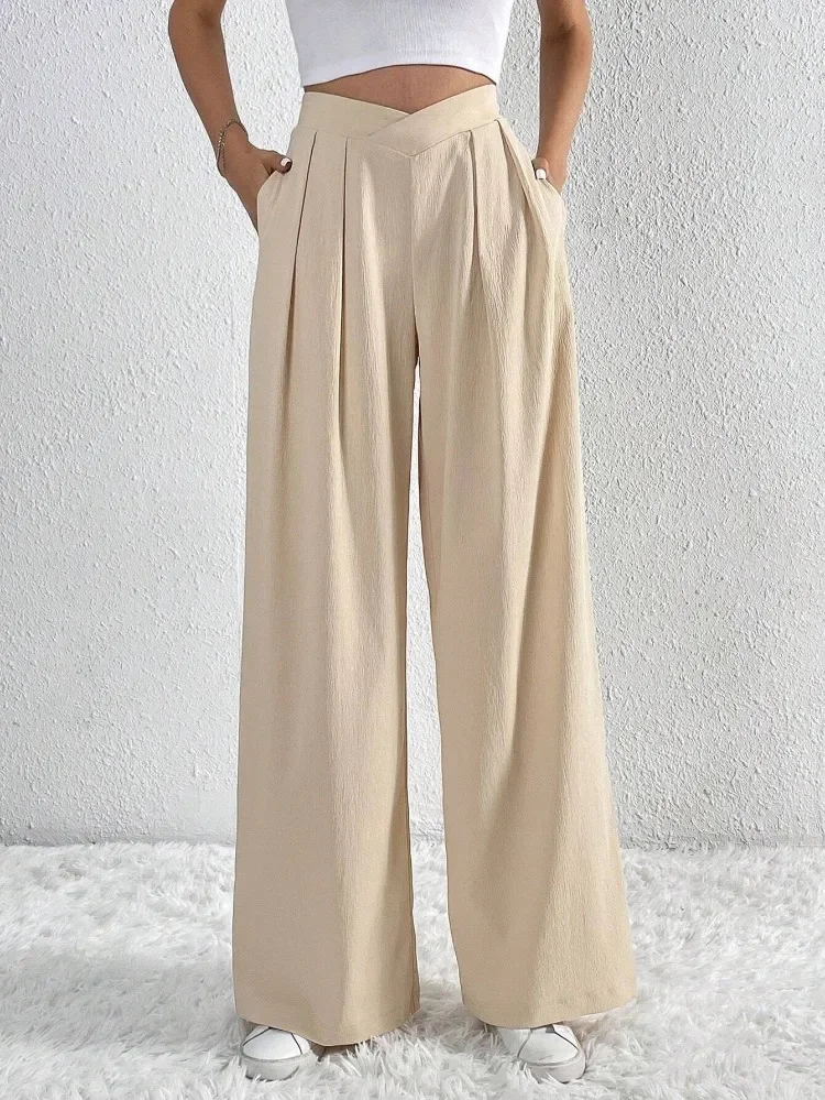 2024 Autumn/Winter New Women's Commuter Fashion Casual Loose Korean Style Folded Wide Leg Pants Loose Pants Work Trousers YSQ13