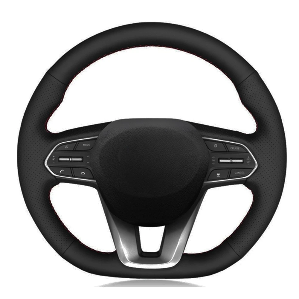 

Чехол рулевого колеса автомобиля черная натуральная кожа для Hyundai Santa Fe 2019