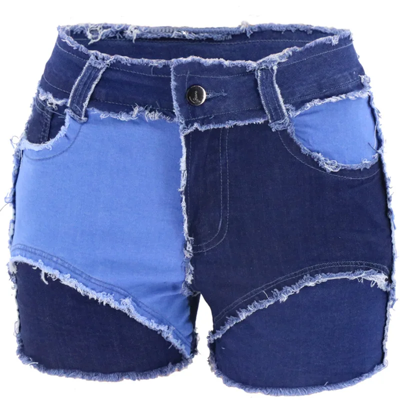 

2023 Summer New Fashion Casual Tight Multi-color Splicing Beggar Women's Denim Shorts