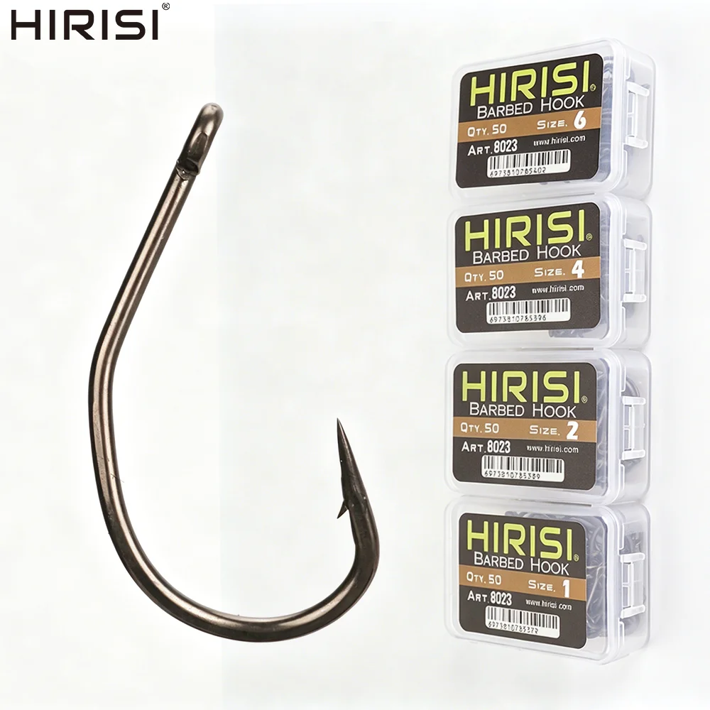 Hirisi 50 Stück PTFE-Beschichtung High Carbon Edelstahl Widerhaken Angelhaken Angelzubehör 8023
