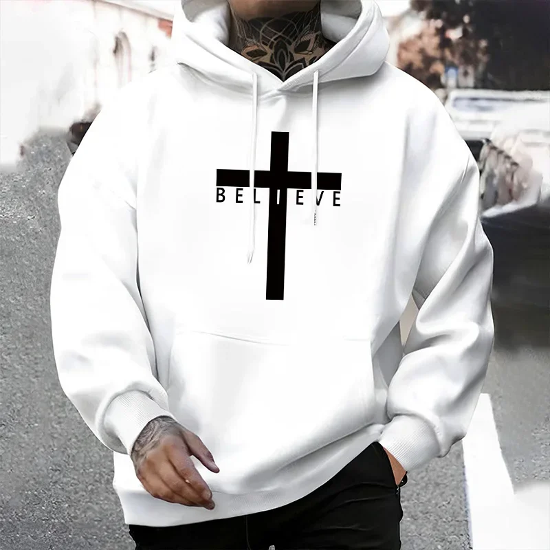 Jesus Cross Hoodie - Men's Urban Fashion Fleece Hoodie | Autumn Winter Casual Wear
