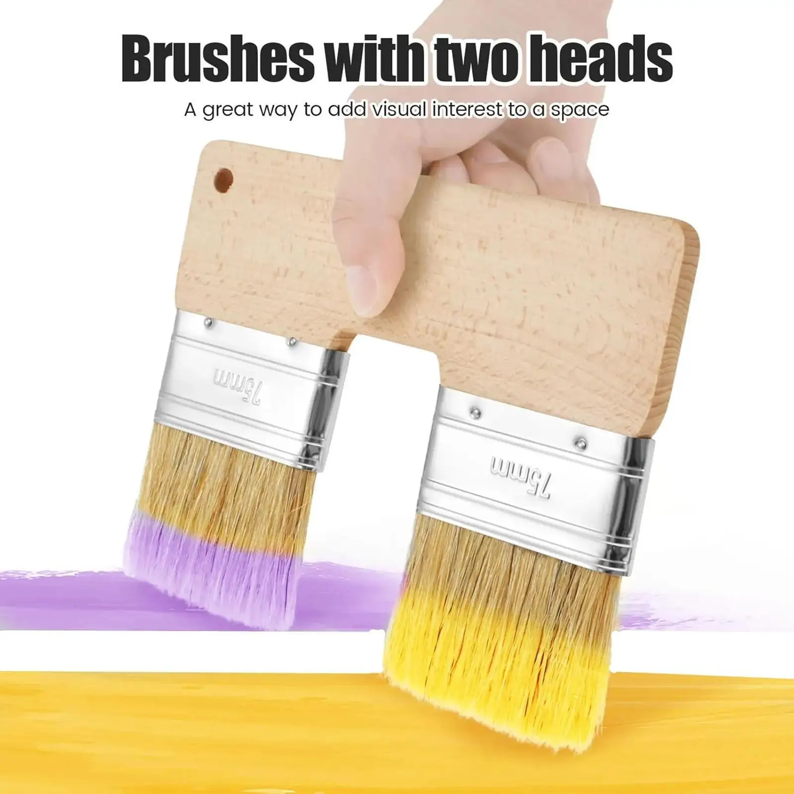 Double Paint Brush Professional Double Heads Painting Brush Flat Wide Stain for Glues Stains Oil Varnish Paints
