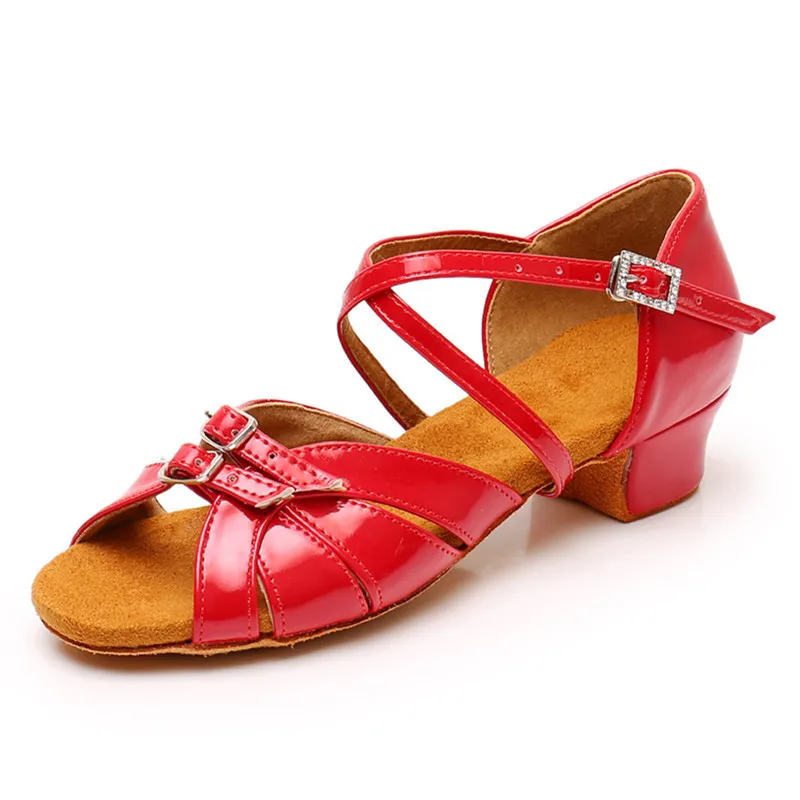 Child Dance Shoes For Girls Women Leather Satin Ballroom Latin Shoes Ladies Kids Modern Tango Dance Shoes Salsa Sandals Low Heel 4