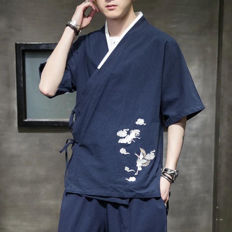 

Уличное японское кимоно рубашка китайское мужское ретро вышитый Чонсам азиатская одежда костюм Тан ханьфу мужской кардиган кунг-фу Топ