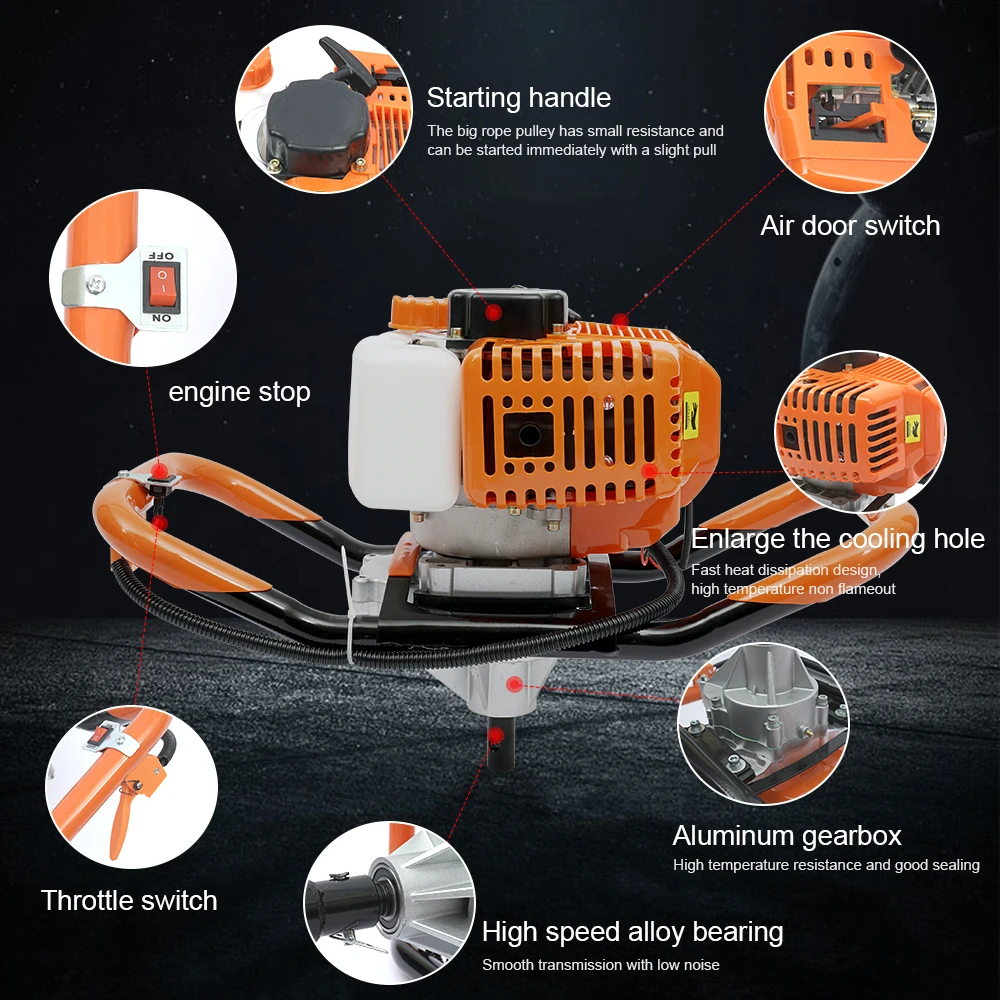 

52CC Post Hole Digger Gas Powered Earth Auger Borer Ground w/ 4" 6" 8" Bits Petrol Earth Auger Post 52cc Hole Digger Garden