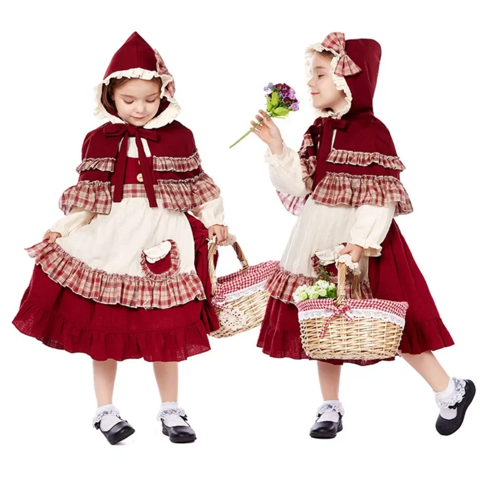 Girls Oktoberfest Dress Little Red Horseback Riding Cosplay Costume German Bavarian Bodycon Dress 4 Piece Set