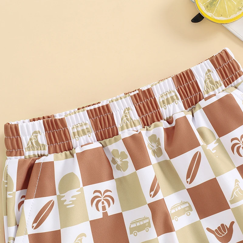 Description Picture 5 of itemBoys Swim Trunks Elastic Waist Plaid Turtle Surfboard Print Summer Beach Swim Shorts Swimsuit