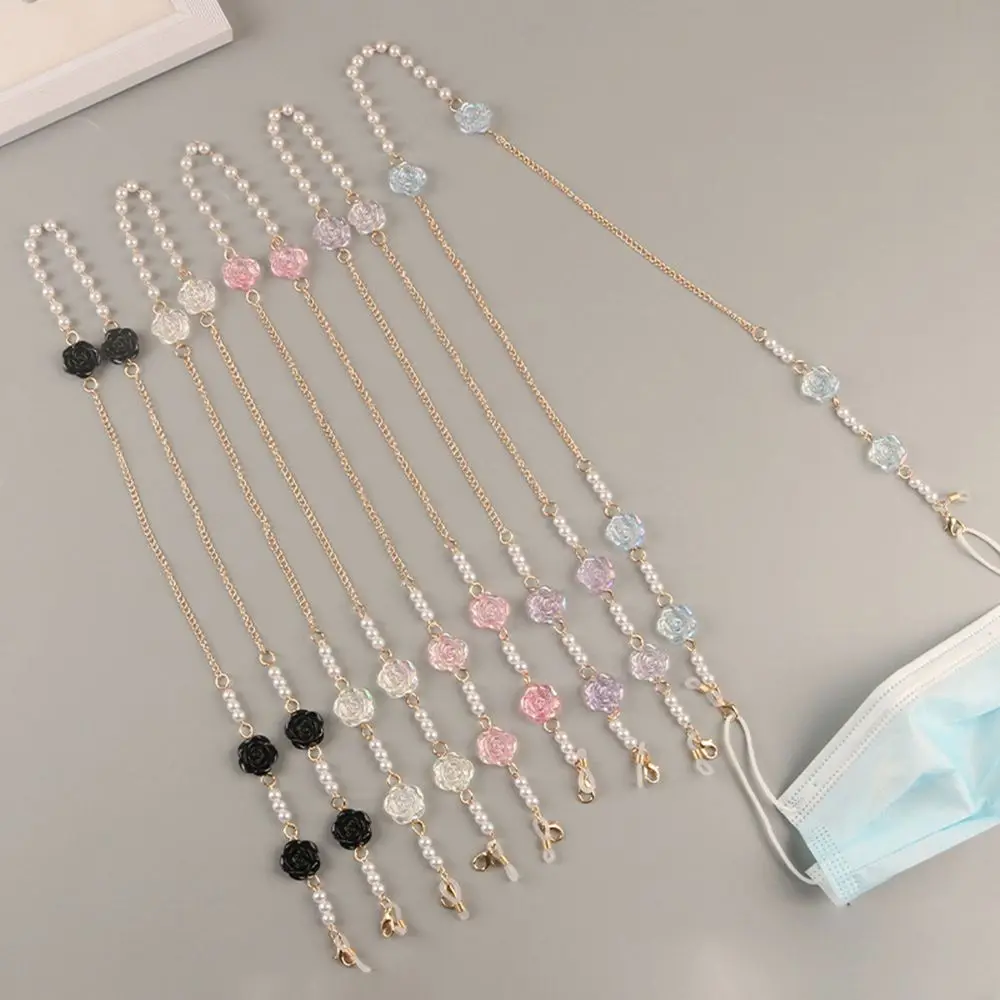 

Fashion Pearl Rose Flower Neck Strap Hanging Rope Lanyards Mask Chain Glasses Chain