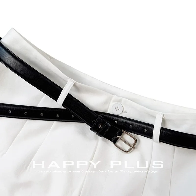 Black pink-buckle Decorated Extended Large Sized PU Belts For Women Length 120cm