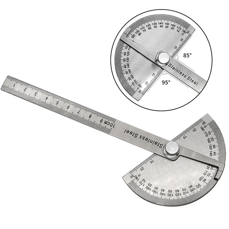 180 Degree Protractor Metal Angle Finder Angle Ruler Woodworking Tools Measuring Ruler Angle Meter Stainless Steel Goniometer 2