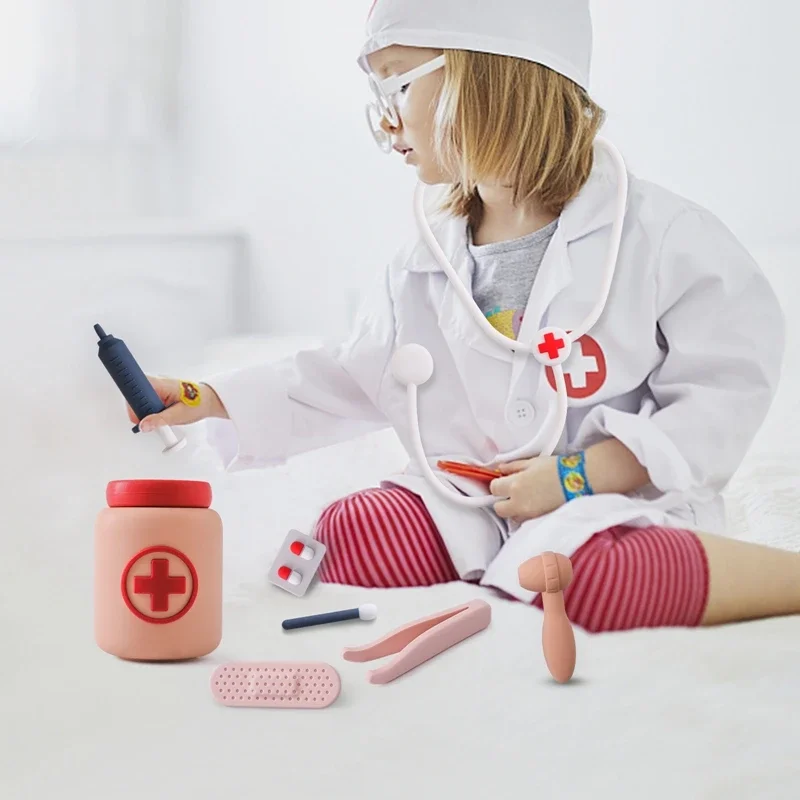 Baby early Montessori education puzzle Silicone simulation medical kit Box Play House Games pretend little doctor children toys 5