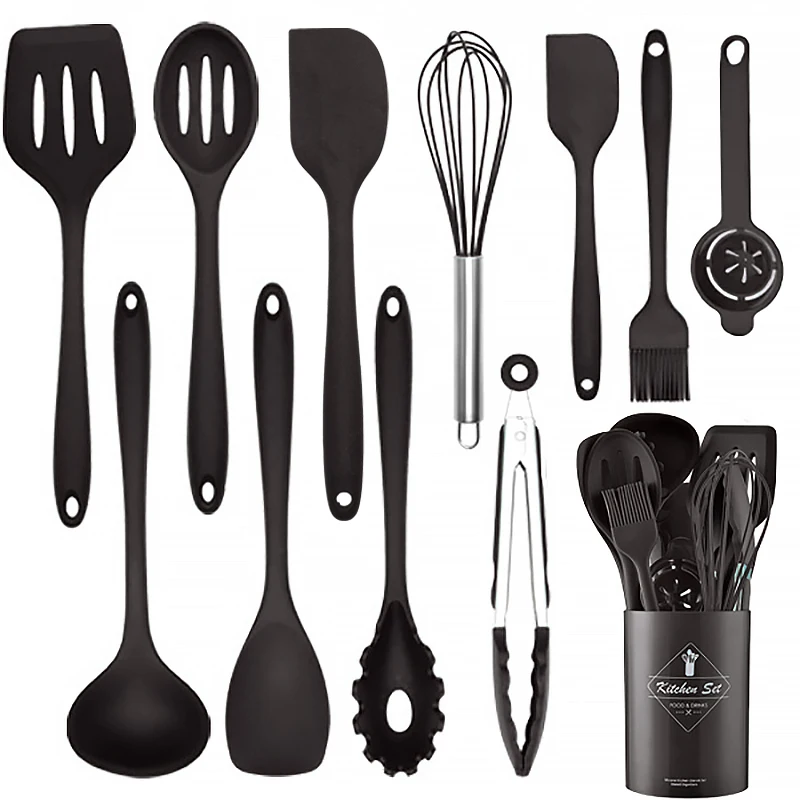 Silicone Non-Stick Cooking Utensil Set - Heat Resistant Kitchen Tools & Accessories, 12-Piece