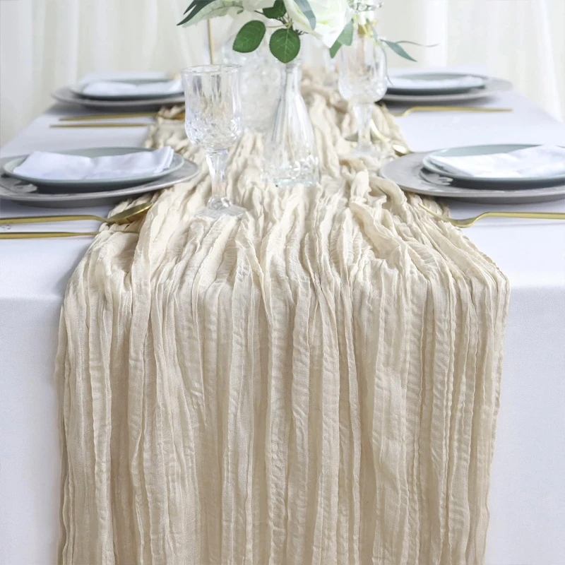 90x400CM Semi-Sheer Gauze Table Runner For Wedding Reception Sheer Bridal Shower Birthday Party banquet Xmas Table Decoration 6