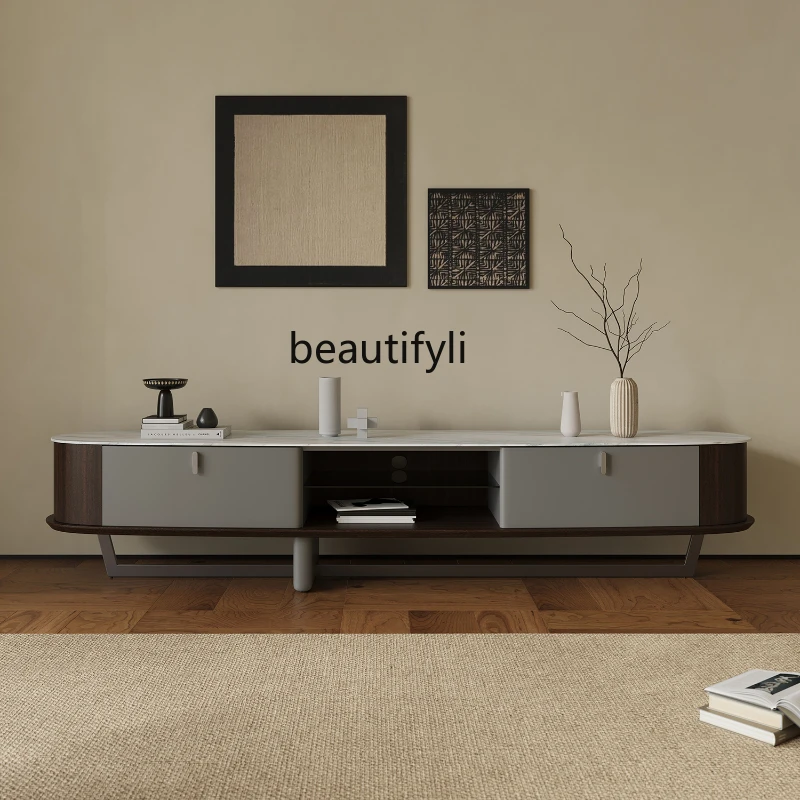 

TV Cabinet and Tea Table Combination Living Room Stone Plate Italian Minimalist Storage Floor Cabinet Small Apartment