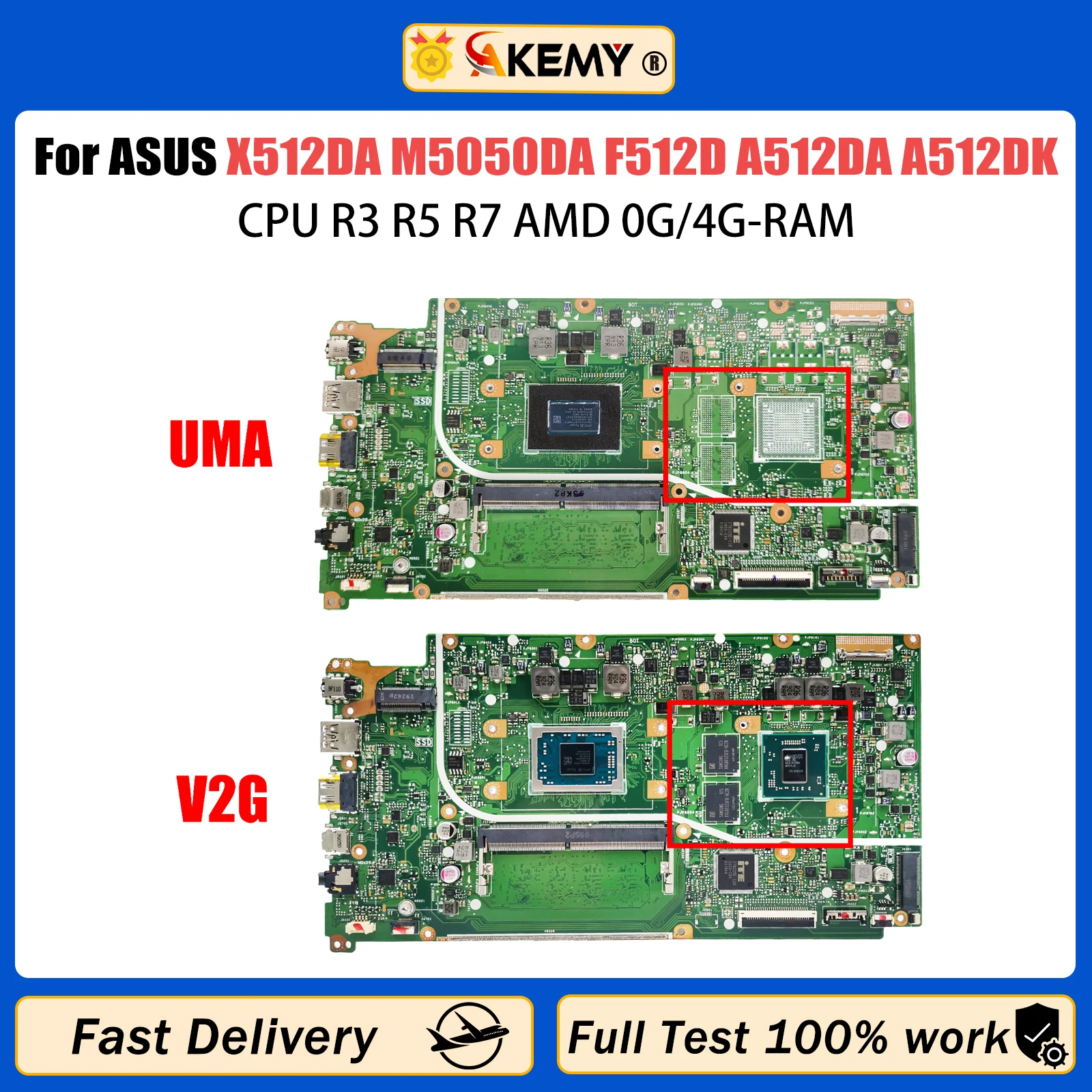 AKEMY X512DA X512DK Mainboard For ASUS Vivobook F512D A512DA A512DK S512DA X712DA X712DK Laptop Motherboard R3 R5 R7 4GB 30PIN