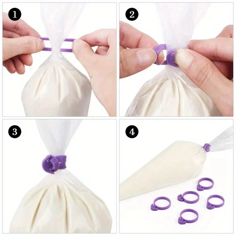 Baking Supplies Pastry Bag Set 12pcs Silicone Piping Bag Ring Set Decorated bag silicone fixing Sealing Binding rope Baking accessories