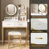 Vanity Makeup Desk with Round Mirror, Lights and 2 Drawers, 3 Lighting Modes, Small Vanity Table for Bedroom with Lots Storage 6