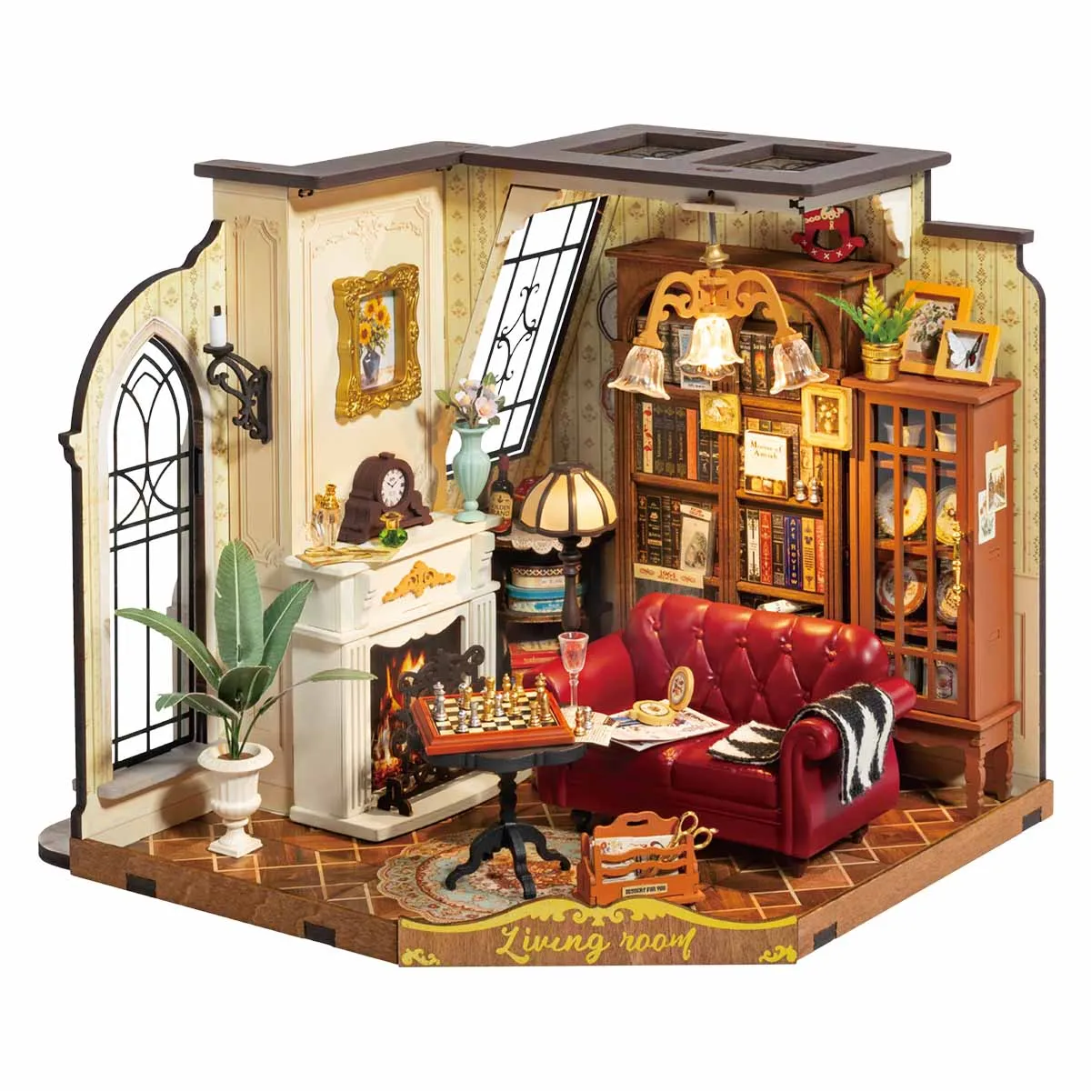 Robotime Rolife DIY Catherine's Living Room Doll House with Furniture Miniature Dollhouse Wooden Kits Toy for Kids Adults