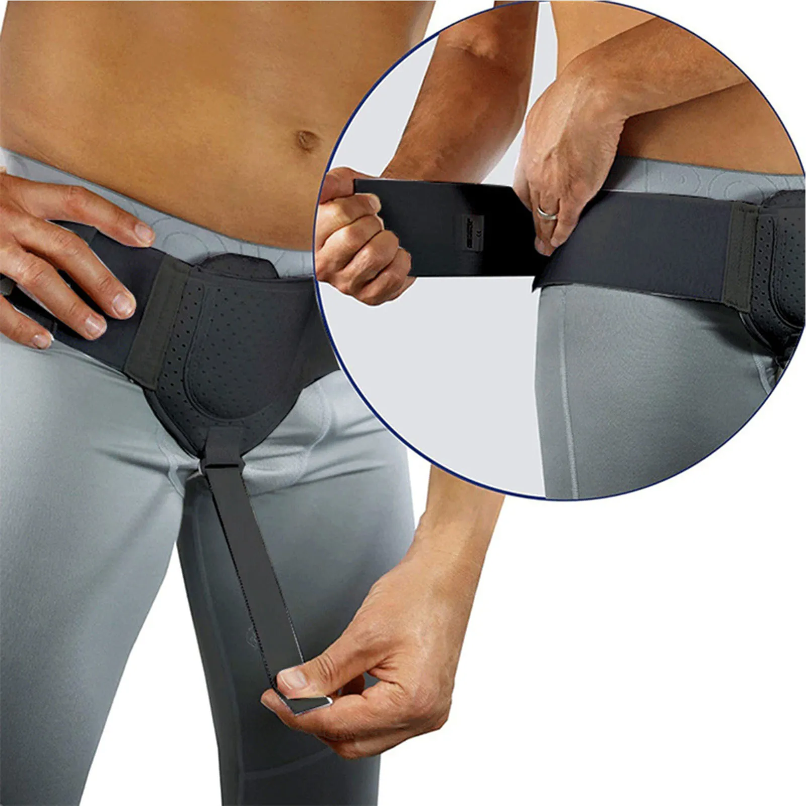 Men Groin Shield Athletic Supporter Inguinal Hernia Relief Comfortable And Adjustable Easy To Wear White/Black Youth & Adult