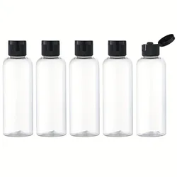5 - Pack Refillable Travel - Sized Transparent Squeeze Bottles with Flip Caps - 100ml (Black)