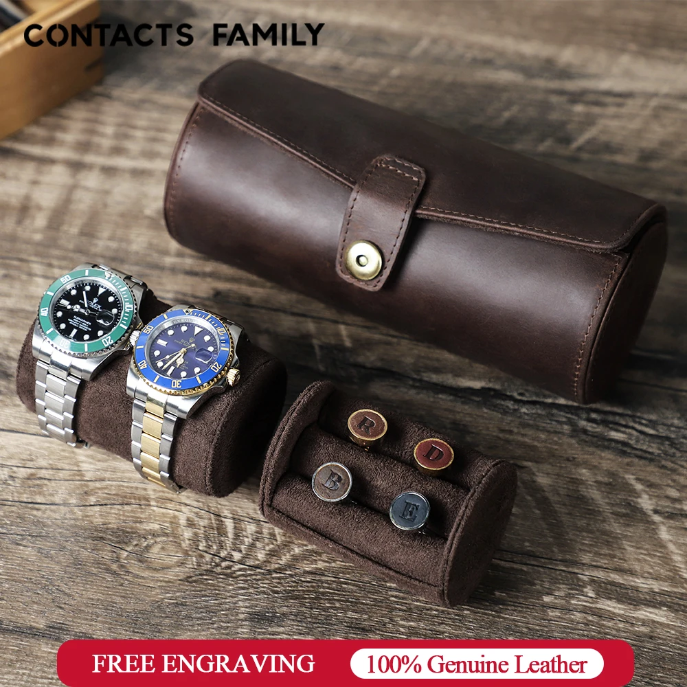 

CONTACT'S FAMILY Luxury Men Watch Roll Case Leather Ring Cufflink Organizer Jewelry Box Travel Storage Pouch Holder Man Women