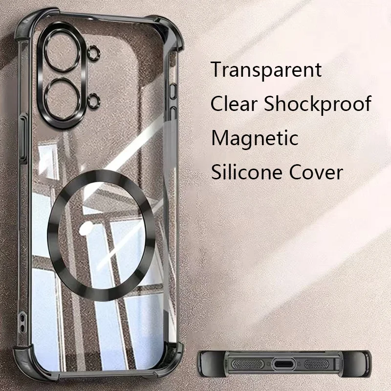 Clear Shockproof Magnetic Case with Wireless Charging Soft Cover