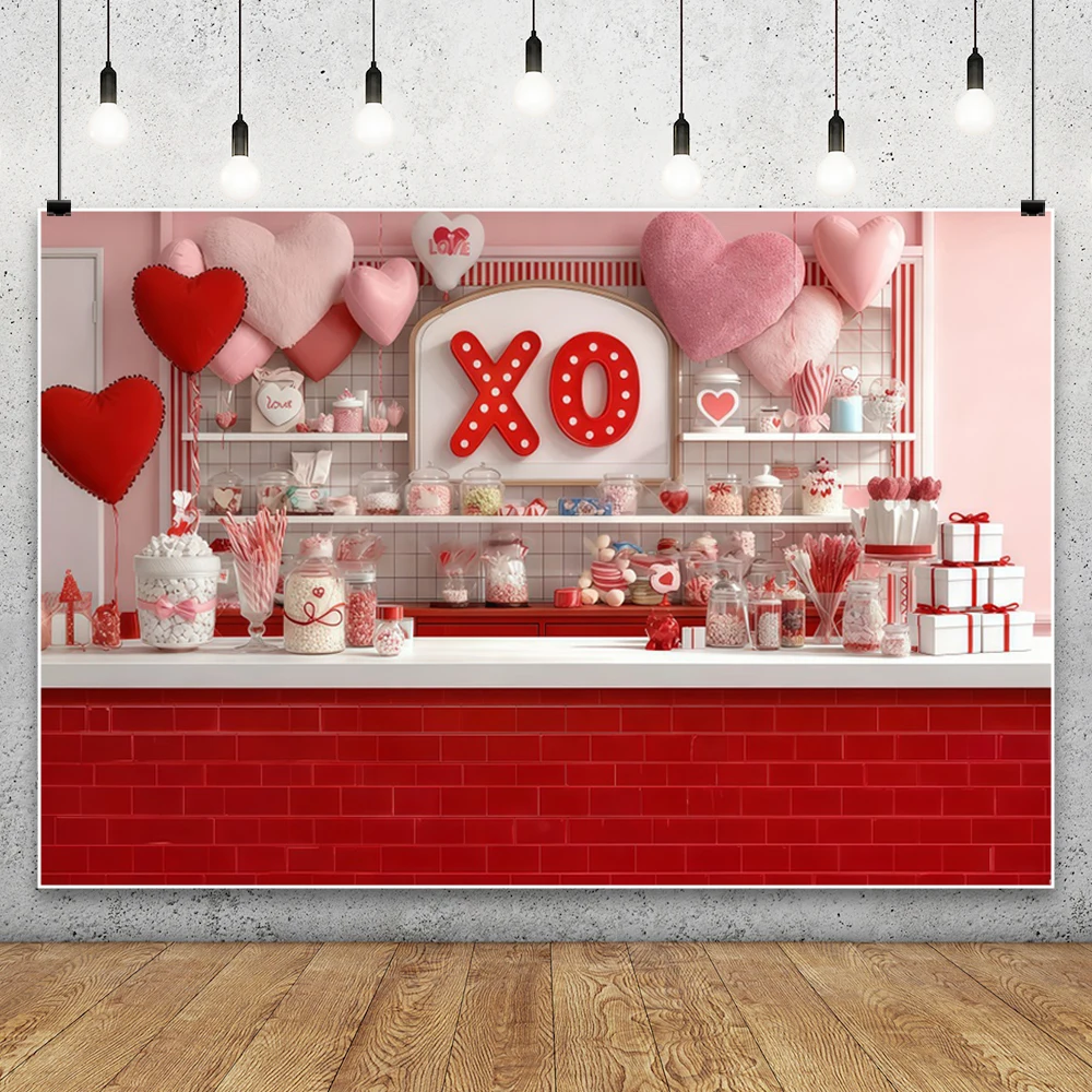 Valentine's Day Photography Backdrop Heart-shaped Balloons Roses Big Love February 14th Couples XOXO Portrait Photo Background 3