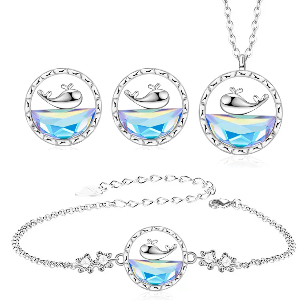 

3Pcs 925 Sterling Silver Whale Zircon Elegant Jewelry Sets For Women Earring Necklace Bracelet Wedding High Quality Jewellery