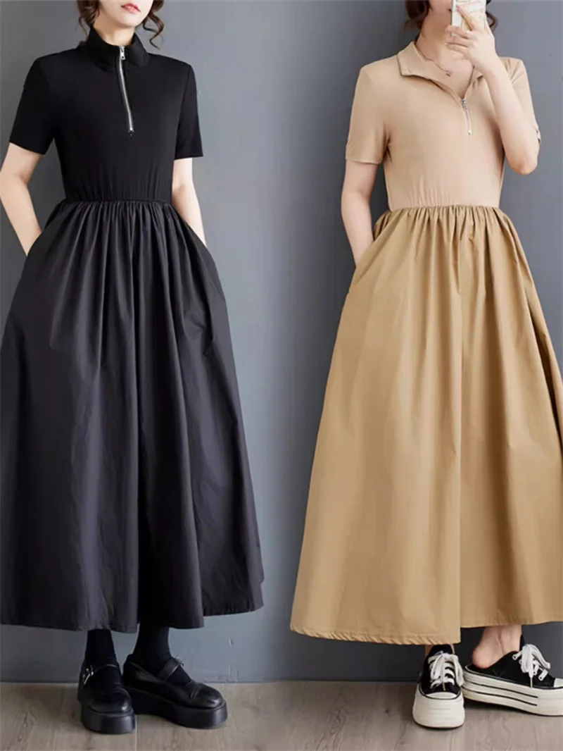 

Модное и универсальное платье из двух частей на молнии, модель 2024 года, летнее дизайнерское длинное плиссированное платье с высокой талией для женщин, K1493