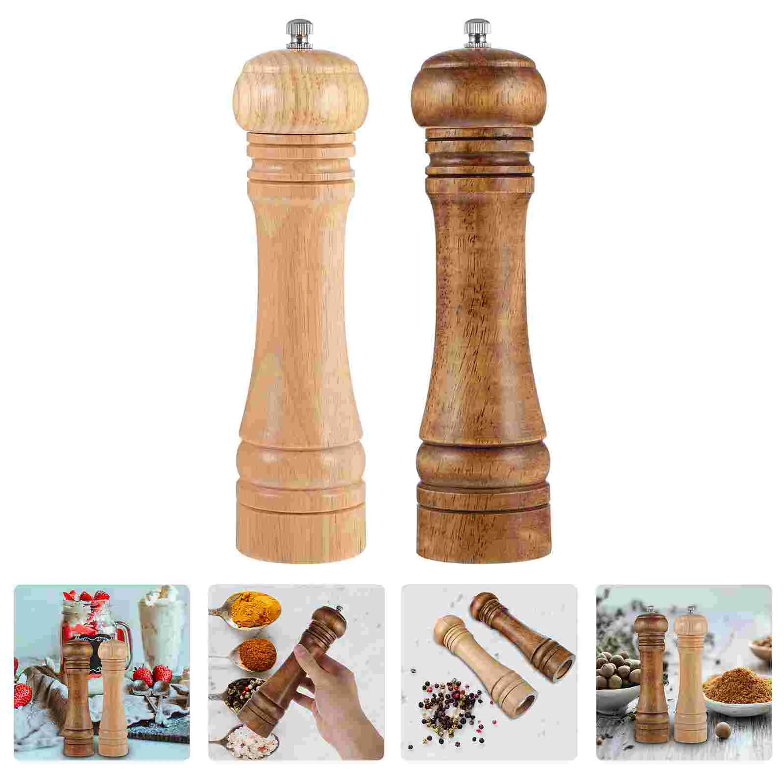 

2 Wooden Salt and Pepper Grinder Refillable Pepper Mill Manual Grinders Mills with Adjustable Ceramic Grinding Rotor
