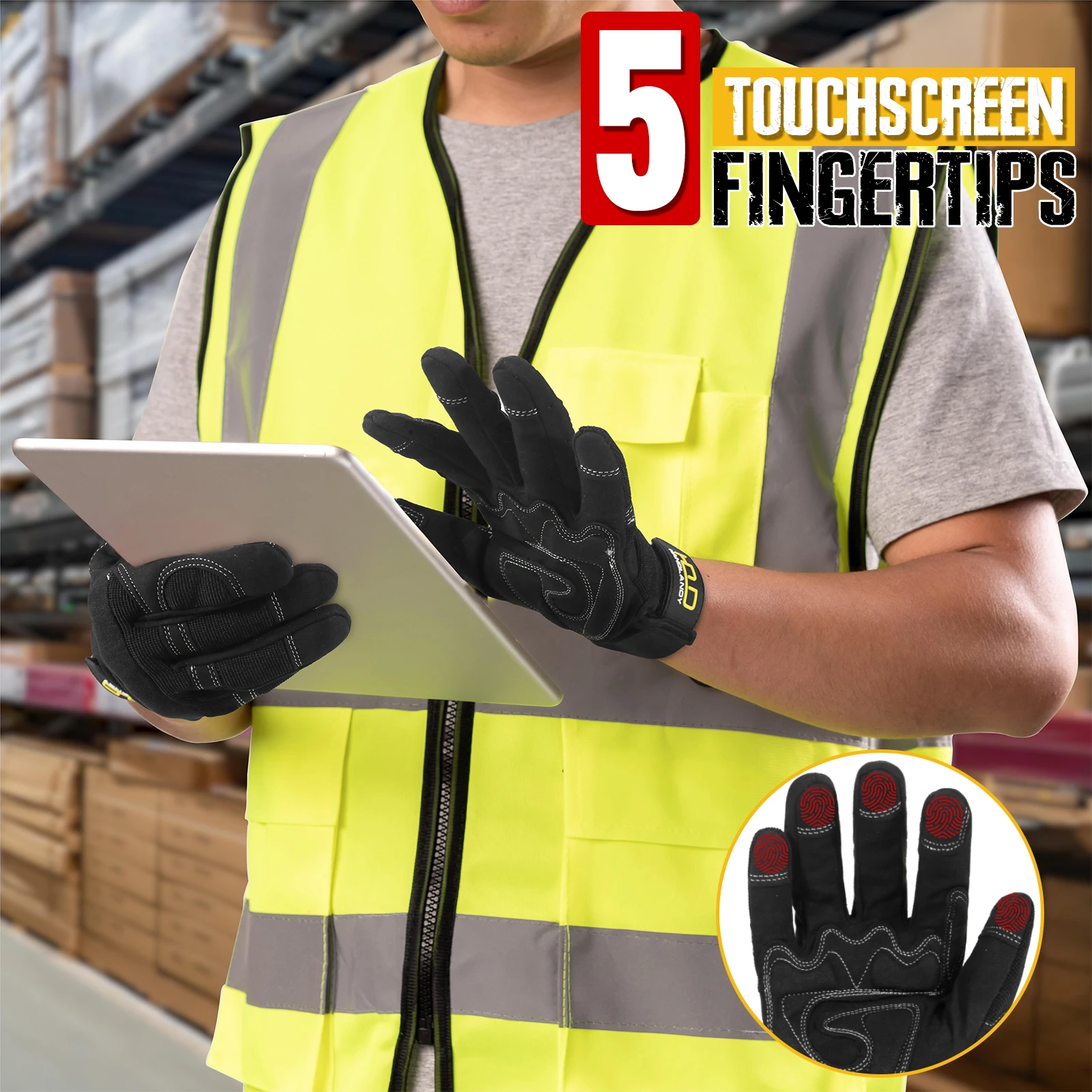 Work Gloves HANDLANDY for Men & Women Utility Mechanic Touch Screen Flexible Yard