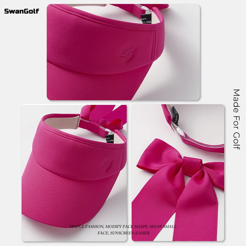 New SG Golf Hat for Women Solid Color Hollow Hat Sun Protection Bow Ribbon Elastic Adjustable Ball Cap for Women