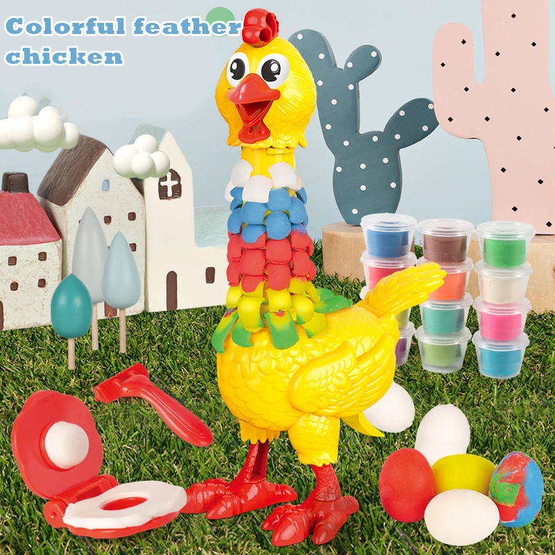 Dough Feather Chicken Toy Set For Kids Bald Hens Press To Grow Feather &Amp; Lay Eggs Dough Non-Toxic Nsv