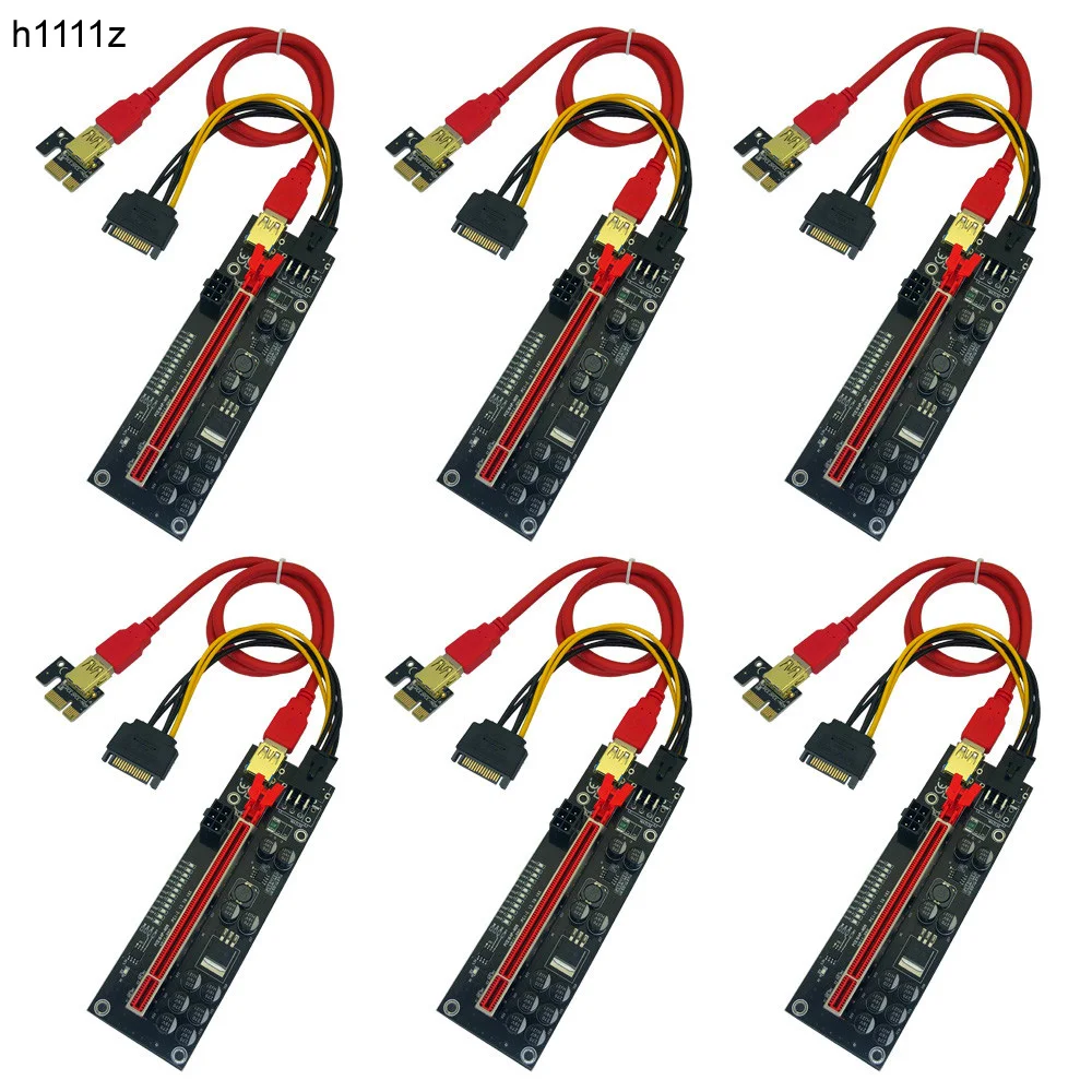 

6 шт., переходник V011 Pro PCIE для видеокарты 011 Pro PCI Express X1 на X16, удлинитель 60 см, USB 3,0, кабель SATA на 6 контактов для майнинга