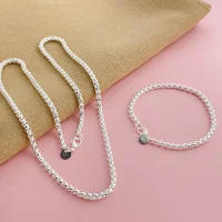 925 argent Sterling 4mm boîte ronde chaîne vénitienne Bracelet collier ensemble de bijoux usage quotidien accessoires de mode hommes femmes bijoux 3