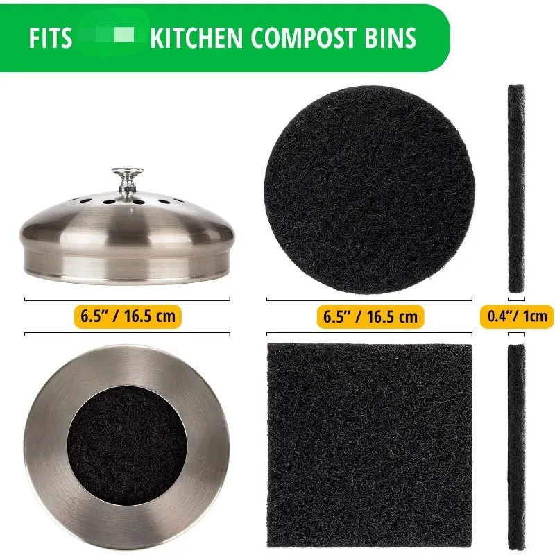 Compost Bin Filters Charcoal-12 Pack Extra Thick (1cm) Fits Gallon Bucket Countertop Bins-Activated Carbon, Both 6.5&rdquo;