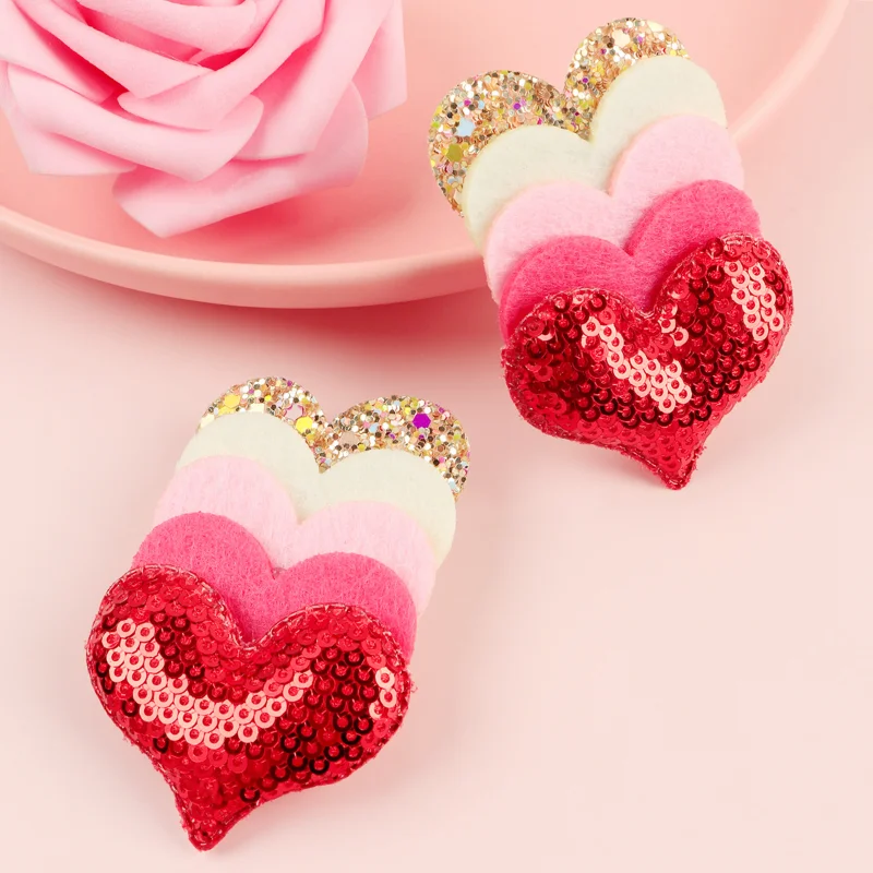 2Pcs Fashion Heart Love Bows Hair Clips Glitter PU Leather Bowknot Hairpins Women Girl Valentines Day Barrettes Hair Accessories