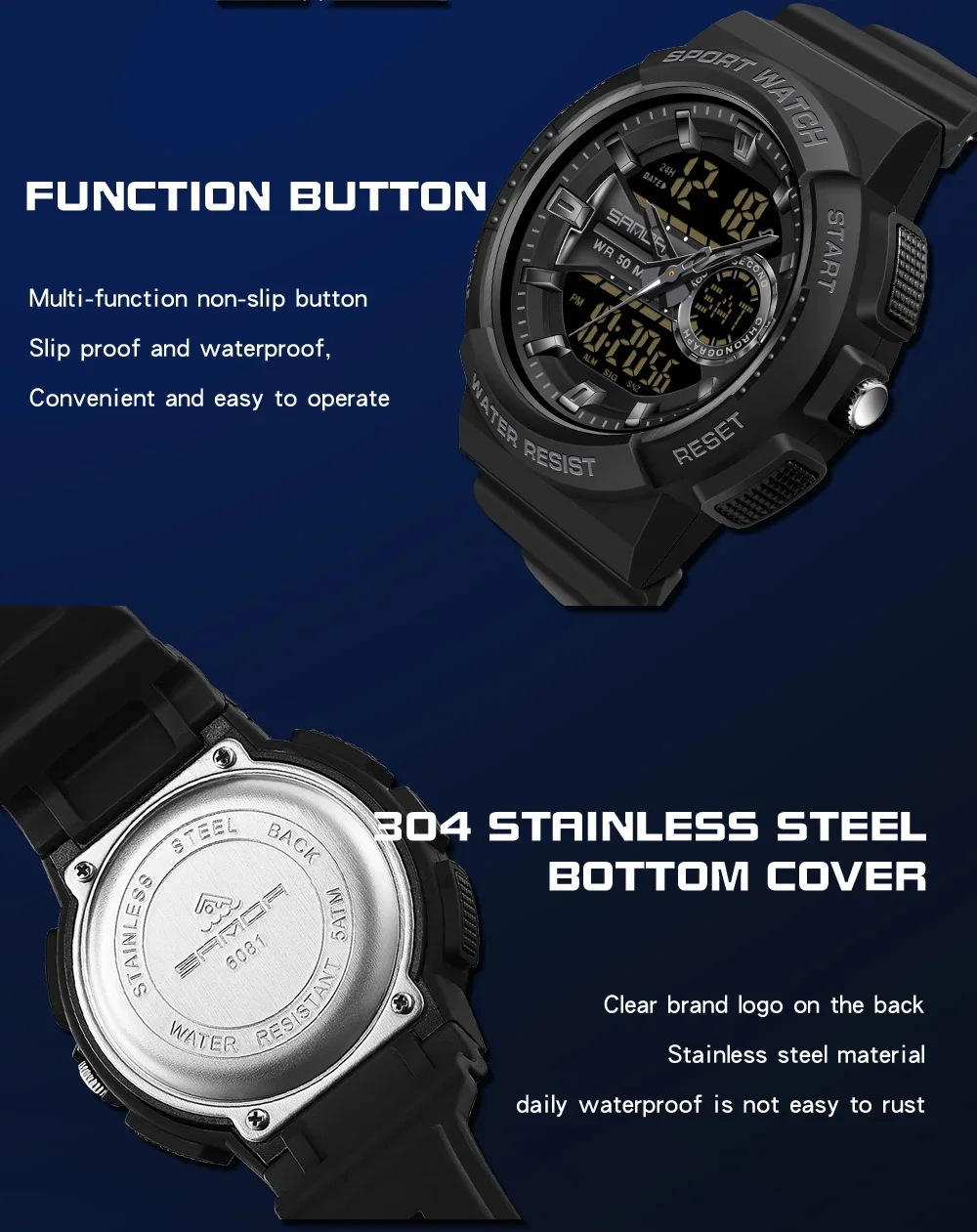 SANDA Man Quartz Watch Men's LED Digital Chronograph 50M Waterproof Outdoors Sports Wrist Watches For Men Clock Reloj De Hombre