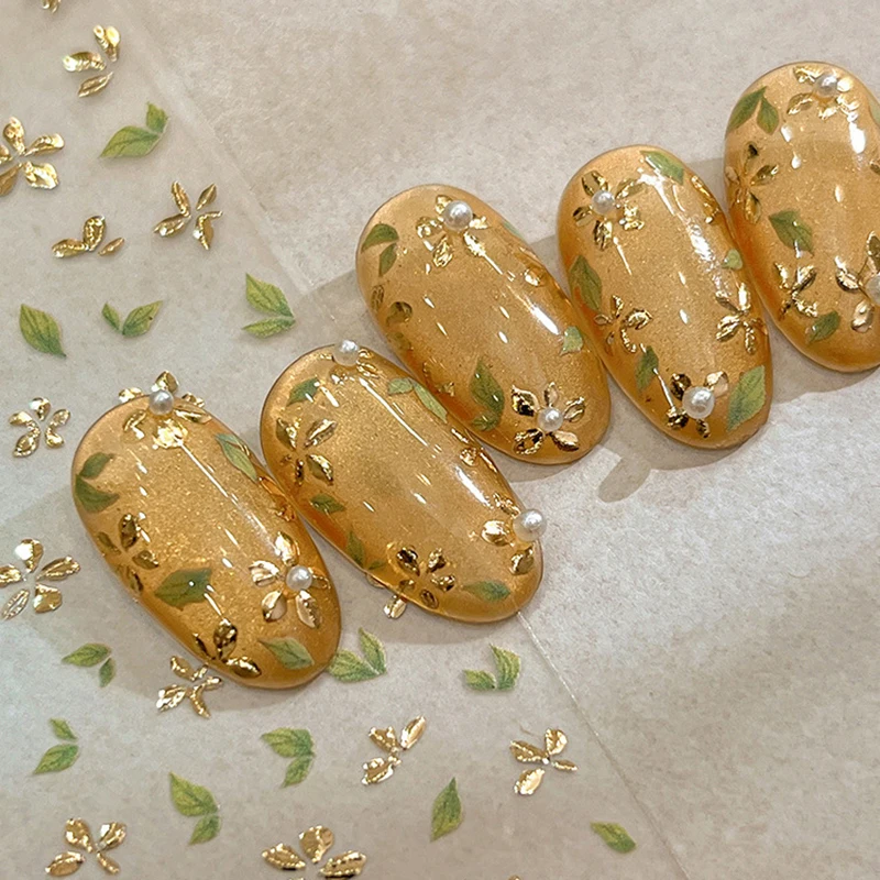 브론징 플라워 리프 네일 데칼 네일 아트 장식 셀프 접착 슬라이더 여름 스티커 매니큐어 액세서리