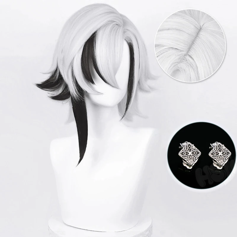 Impact Arlecchino Parrucca Cosplay Knavi Fatui Cosplay Parrucca Bianca Nera Cosplay Parrucca Cosplay Anime Parrucca Sintetica Resistente Al Calore