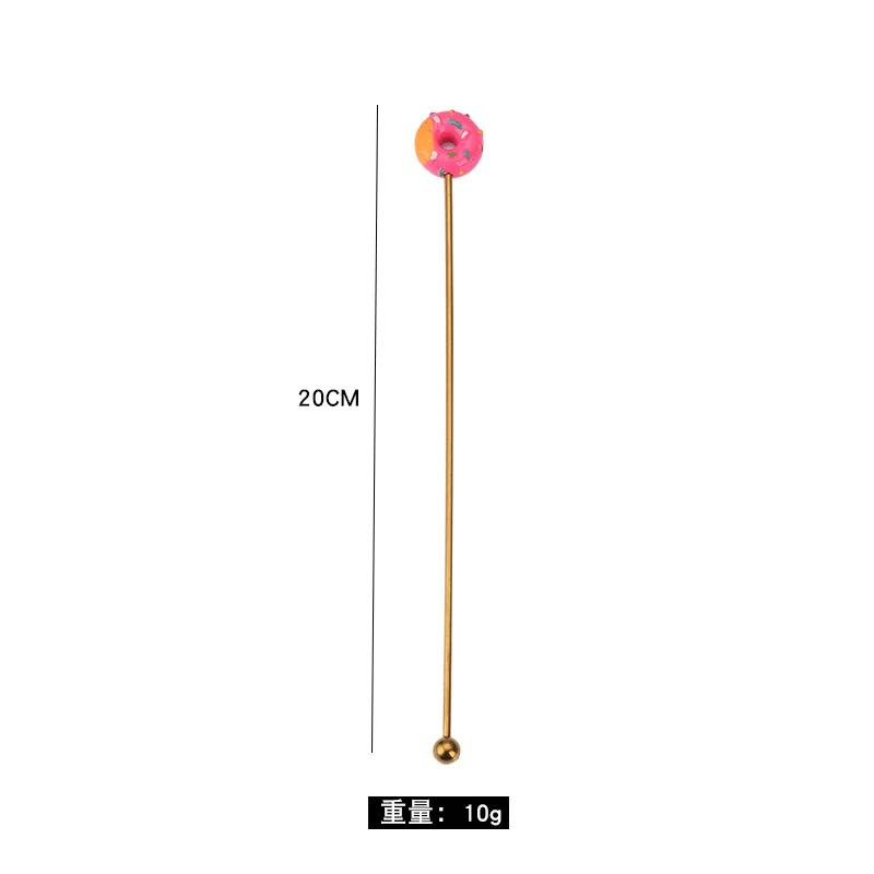 4PCS Cute Stick Donut Shape Stainless Steel Swizzle  Round Head Mixing Cocktail Coffee Stirrers Cartoon Bar Stir Tool images - 6