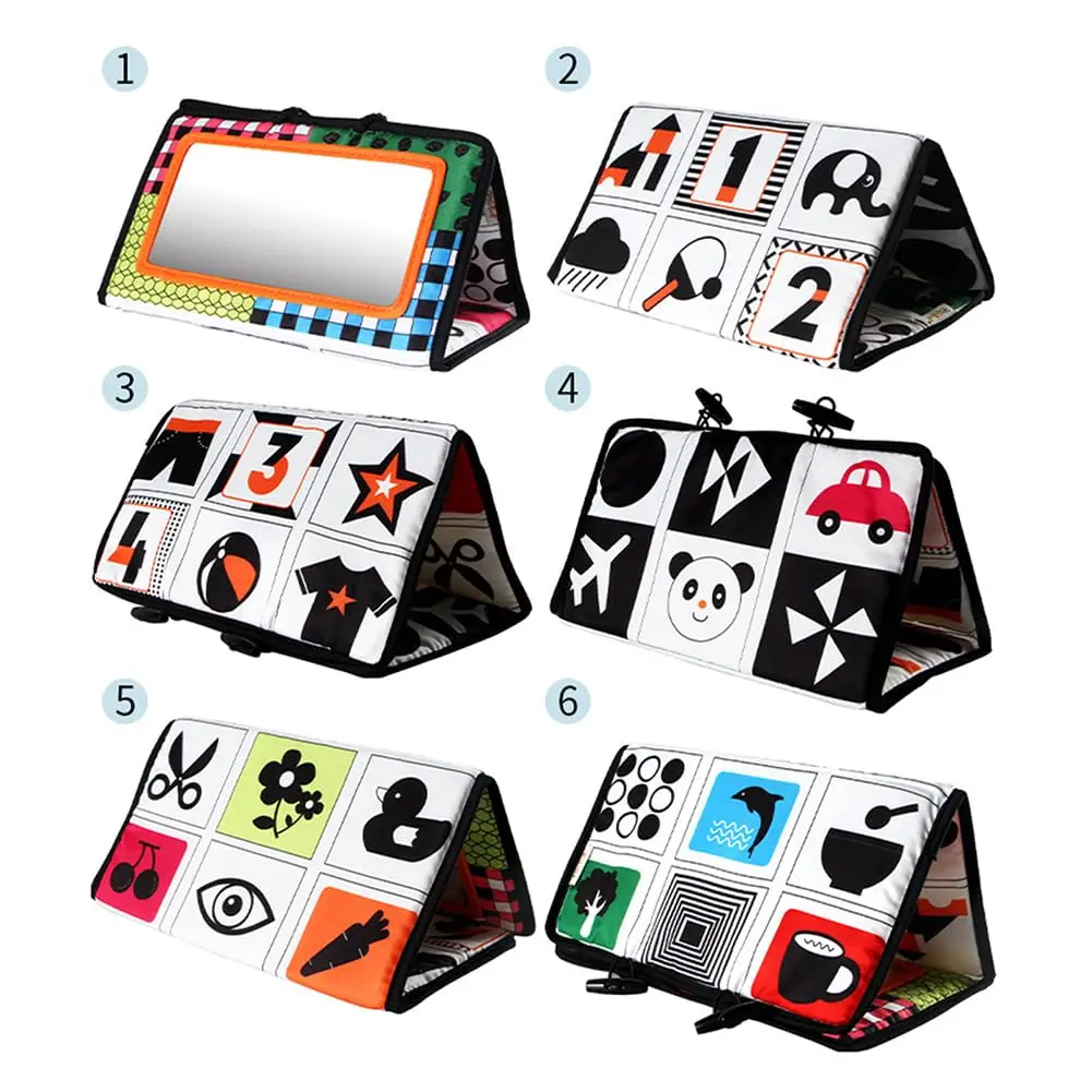 Baby Tummy Time Black and White Newborn Mirror Toys for Babies Montessori Development Crawl High Contrast Activity Sensory Toy 6