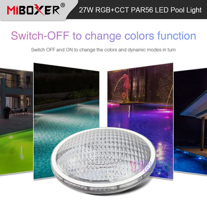 PW01 Miboxer RGB+CCT 27W Underwater LED Lamp PAR56 LED Pool Light Waterproof IP68 433MHz RF Control AC12V / DC12~24V Dimmable llave control remoto for chrysler 4 1 botones 433mhz fcc m3n5wy783x ic pcf7941 autokeysupply akcrc414